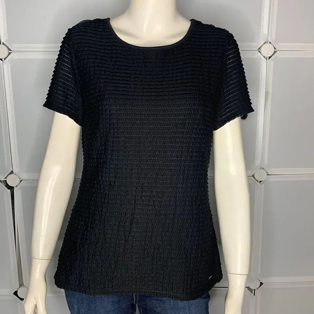 CALVIN KLEIN Black Textured Striped Shirt Size Medium